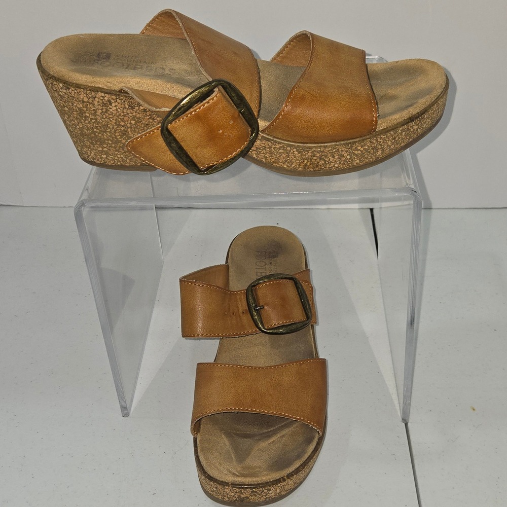 White Mountain Copious Tan Brown Cork Wedge Platform Sandals Womens Size 8M